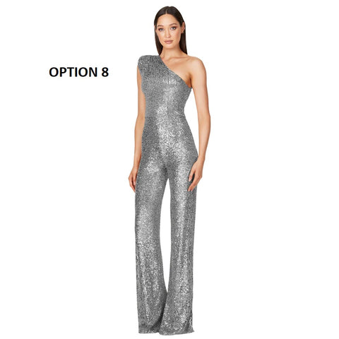 New Elegant Slanted Collar Sexy Glitter Sequin Fashion Backless Long Jumpsuits CODE: KAR1812