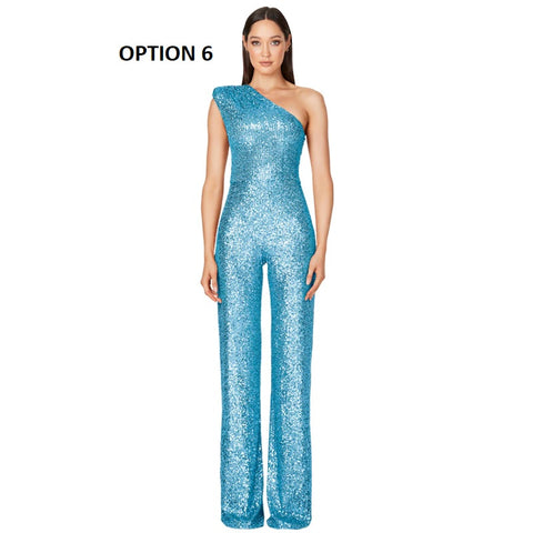 New Elegant Slanted Collar Sexy Glitter Sequin Fashion Backless Long Jumpsuits CODE: KAR1812
