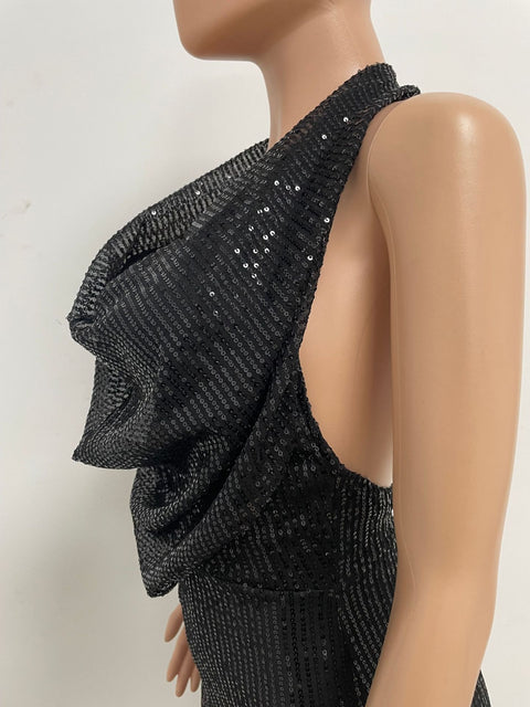 Autumn Newest Fashion Sexy Sleeveless Hanging Neck Open Back Sequin Playsuit Wide Leg Jumpsuit CODE: KAR1813