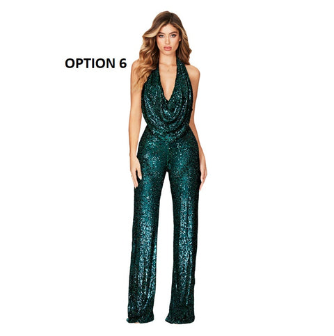 Autumn Newest Fashion Sexy Sleeveless Hanging Neck Open Back Sequin Playsuit Wide Leg Jumpsuit CODE: KAR1813