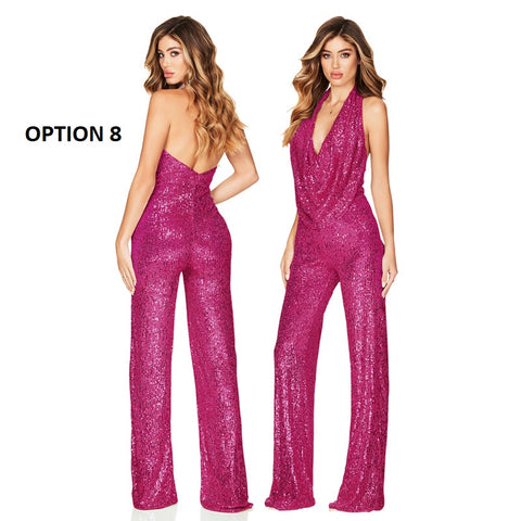 Autumn Newest Fashion Sexy Sleeveless Hanging Neck Open Back Sequin Playsuit Wide Leg Jumpsuit CODE: KAR1813