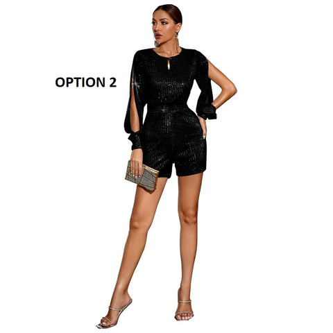 New Sexy Fashion  High Waist Sequin Shining Long Sleeve Split Jumpsuit  CODE: KAR1814