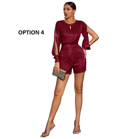 New Sexy Fashion  High Waist Sequin Shining Long Sleeve Split Jumpsuit  CODE: KAR1814