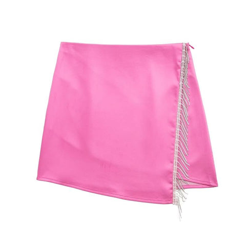 Sexy Tassel Solid High Waist Smocked Irregular Mini Skirt Casual CODE: KAR1818