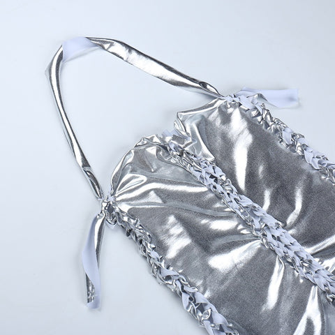 Vest Neck Hanging Ice Silk Hand Woven Hollow Suspender Sexy Short Vest Slim Elastic Top CODE: KAR1823