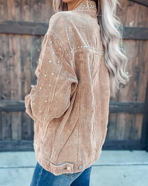 Fall and Winter Studded Heavy Street Style Fashion Corduroy Short Jacket CODE: KAR1824