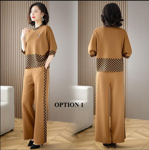 New Fashion Plaid Wide-leg Pants Two-piece Casual Pantsuit CODE: KAR1831