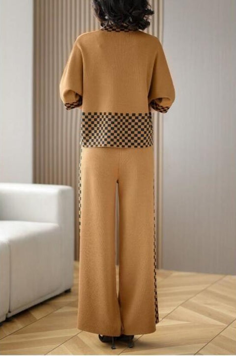 New Fashion Plaid Wide-leg Pants Two-piece Casual Pantsuit CODE: KAR1831