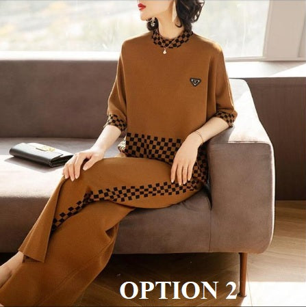 New Fashion Plaid Wide-leg Pants Two-piece Casual Pantsuit CODE: KAR1831