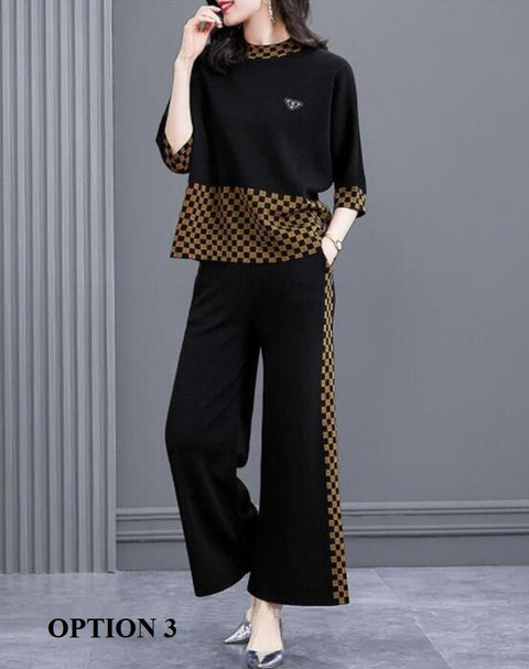 New Fashion Plaid Wide-leg Pants Two-piece Casual Pantsuit CODE: KAR1831