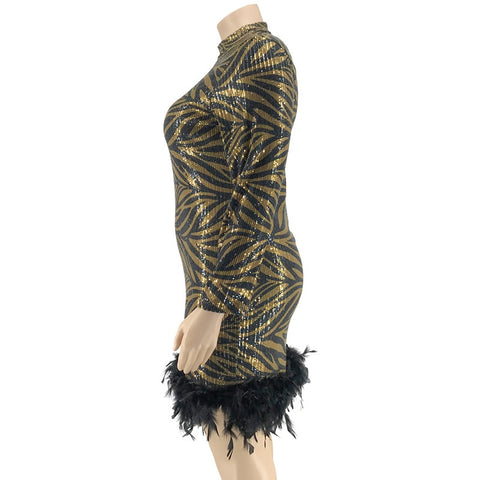 Autumn Leopard Feather Skinny Bead Dress CODE: KAR1833