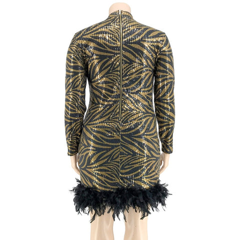 Autumn Leopard Feather Skinny Bead Dress CODE: KAR1833