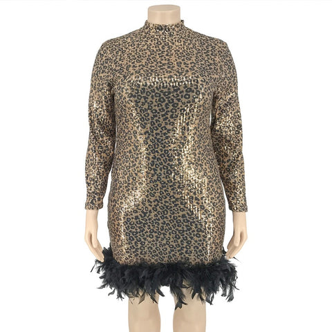 Autumn Leopard Feather Skinny Bead Dress CODE: KAR1833