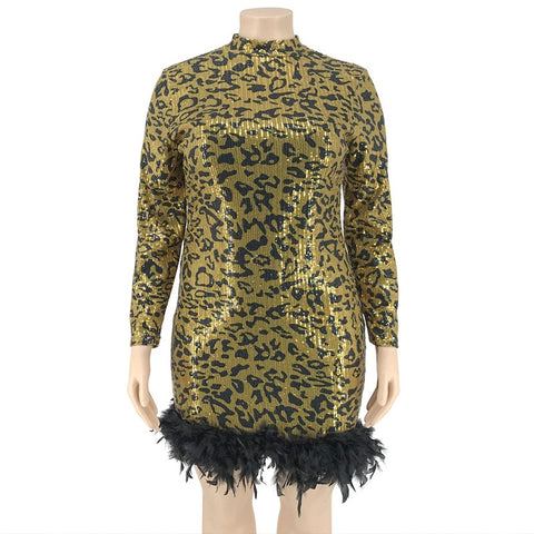 Autumn Leopard Feather Skinny Bead Dress CODE: KAR1833