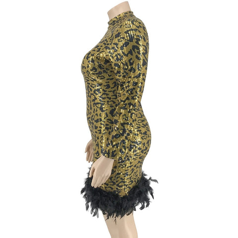Autumn Leopard Feather Skinny Bead Dress CODE: KAR1833