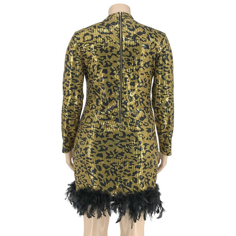 Autumn Leopard Feather Skinny Bead Dress CODE: KAR1833