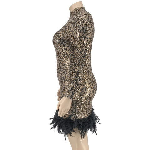 Autumn Leopard Feather Skinny Bead Dress CODE: KAR1833