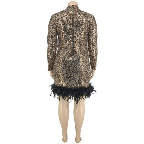Autumn Leopard Feather Skinny Bead Dress CODE: KAR1833