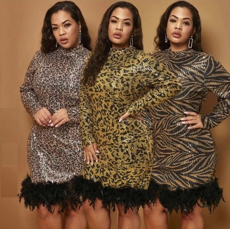 Autumn Leopard Feather Skinny Bead Dress CODE: KAR1833