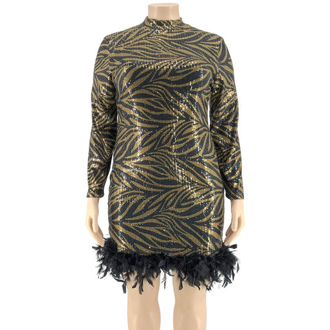 Autumn Leopard Feather Skinny Bead Dress CODE: KAR1833