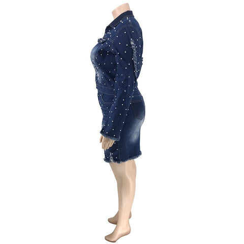 Autumn And Winter Nail Bead Washing Hole Do Old Leisure Large Size Suit CODE: KAR1834