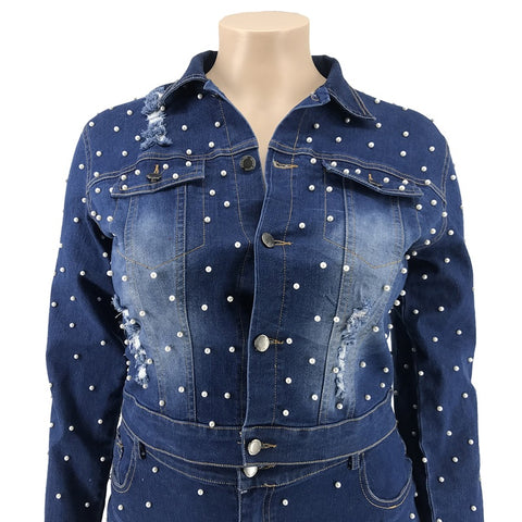 Autumn And Winter Nail Bead Washing Hole Do Old Leisure Large Size Suit CODE: KAR1834
