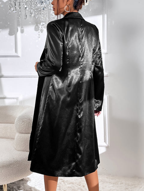 New Elegant Fringed Satin Windbreaker Slim Mercerized Long Jacket CODE: KAR1836