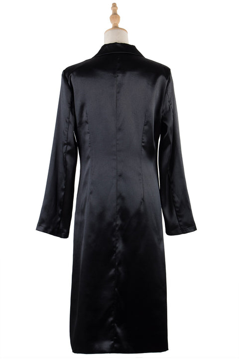 New Elegant Fringed Satin Windbreaker Slim Mercerized Long Jacket CODE: KAR1836