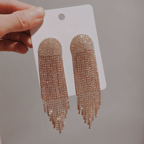 New Exaggerated Full Rhinestone Tassel Earrings CODE: KAR1837