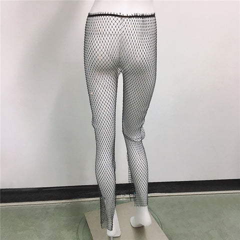 Sparkle Diamante High Waisted Rhinestone Fishnet Wide Leg Pants CODE: KAR1840