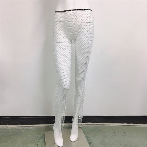 Sparkle Diamante High Waisted Rhinestone Fishnet Wide Leg Pants CODE: KAR1840