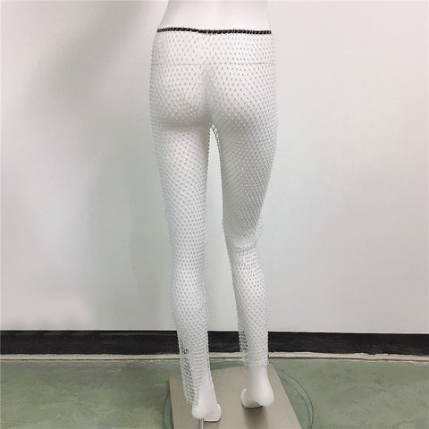 Sparkle Diamante High Waisted Rhinestone Fishnet Wide Leg Pants CODE: KAR1840