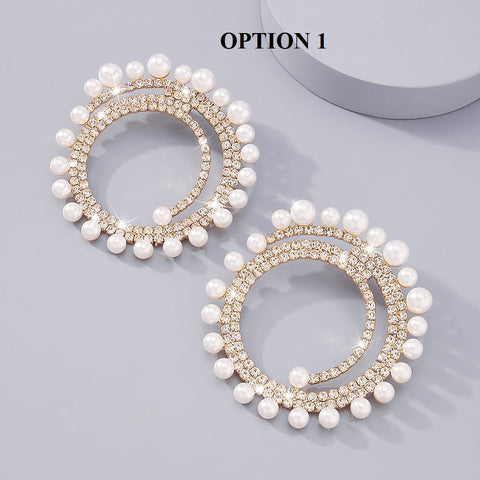 Exquisite Exaggerated Cubic Zirconia Circle Imitated Pearl Earrings CODE: KAR1844