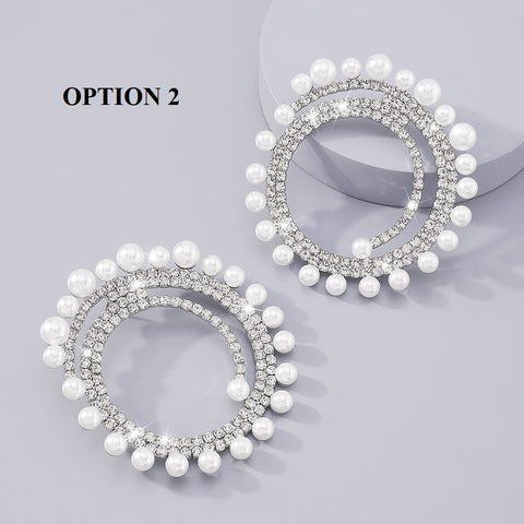 Exquisite Exaggerated Cubic Zirconia Circle Imitated Pearl Earrings CODE: KAR1844
