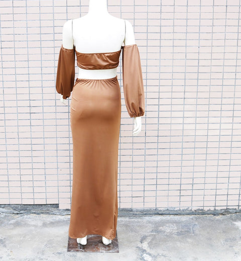 Summer Solid Color Street Sweet Design Lantern Sleeve Tube Top Hollow Asymmetric DressCODE: KAR1848