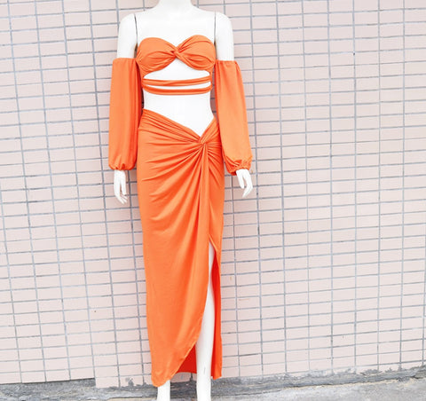 Summer Solid Color Street Sweet Design Lantern Sleeve Tube Top Hollow Asymmetric DressCODE: KAR1848