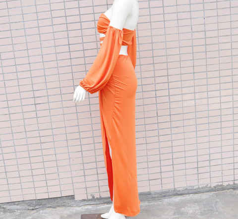 Summer Solid Color Street Sweet Design Lantern Sleeve Tube Top Hollow Asymmetric DressCODE: KAR1848