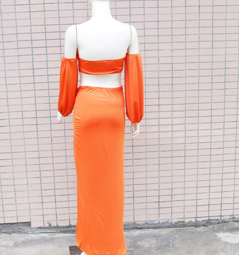 Summer Solid Color Street Sweet Design Lantern Sleeve Tube Top Hollow Asymmetric DressCODE: KAR1848
