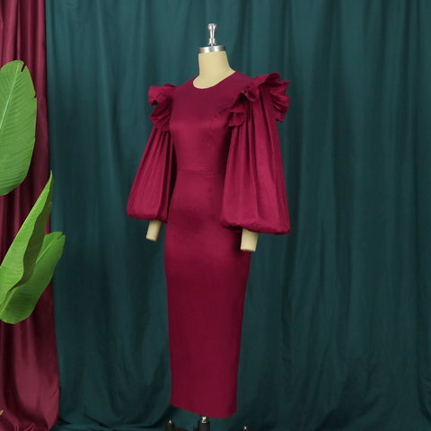 New Elegant Ruffle Patchwork Long Sleeve O Neck Midi Dress CODE: KAR1851