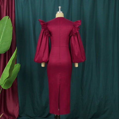 New Elegant Ruffle Patchwork Long Sleeve O Neck Midi Dress CODE: KAR1851