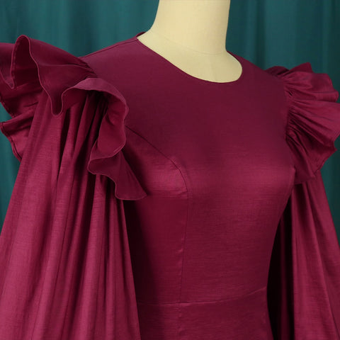 New Elegant Ruffle Patchwork Long Sleeve O Neck Midi Dress CODE: KAR1851