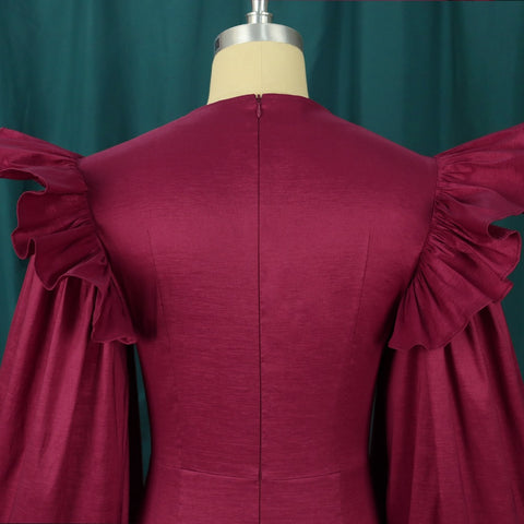 New Elegant Ruffle Patchwork Long Sleeve O Neck Midi Dress CODE: KAR1851