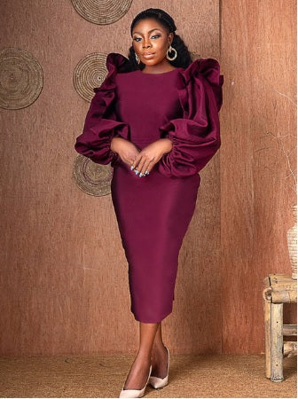 New Elegant Ruffle Patchwork Long Sleeve O Neck Midi Dress CODE: KAR1851