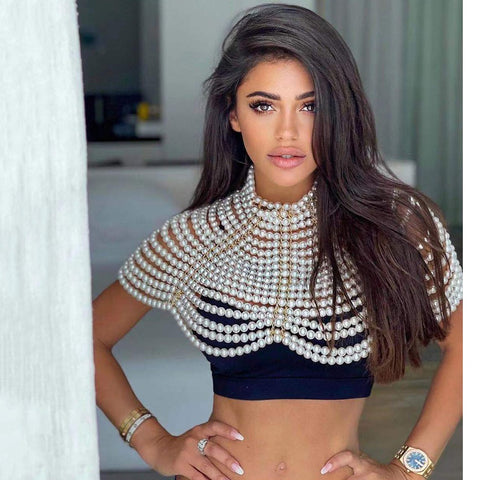 New Fashion Round Neck Cloak Sleeve Pearl Elegant Shawl Top CODE: KAR1854