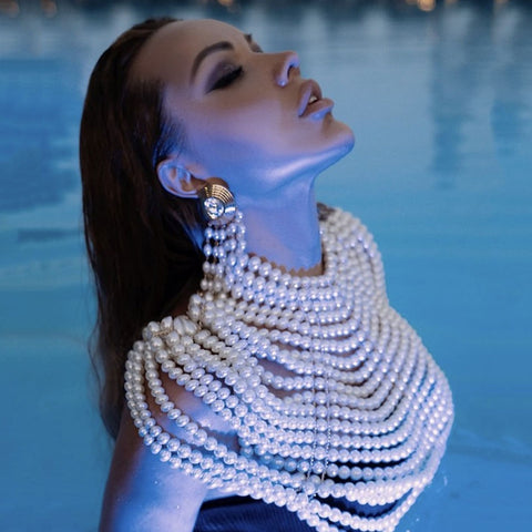 New Fashion Round Neck Cloak Sleeve Pearl Elegant Shawl Top CODE: KAR1854