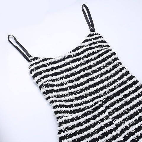 New Black and White Striped Knitted Flare Backless Jumpsuit CODE: KAR1859