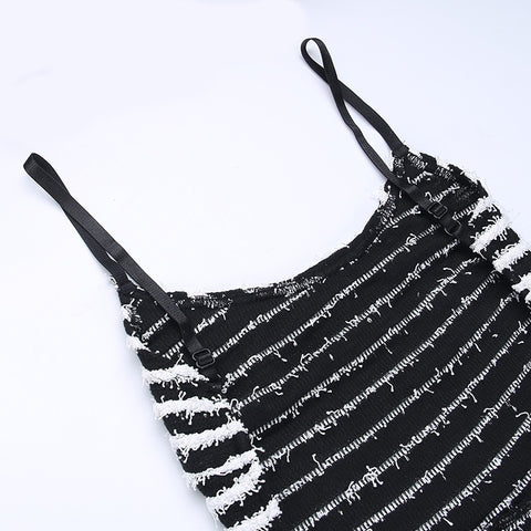 New Black and White Striped Knitted Flare Backless Jumpsuit CODE: KAR1859