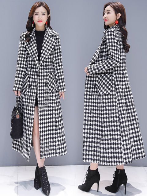 Autumn and winter fashionable houndstooth plaid Large size long coat CODE: KAR1871
