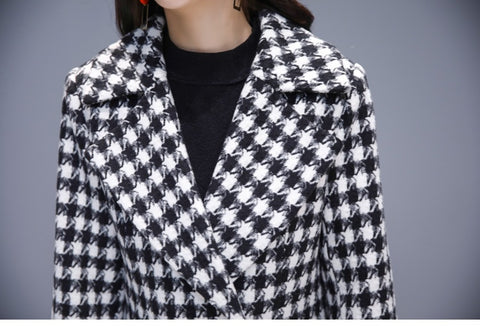Autumn and winter fashionable houndstooth plaid Large size long coat CODE: KAR1871