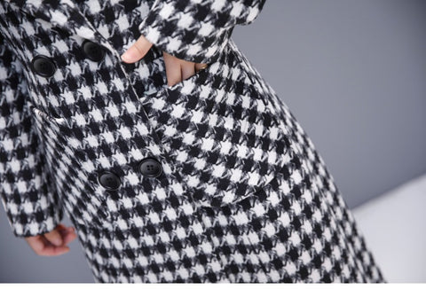 Autumn and winter fashionable houndstooth plaid Large size long coat CODE: KAR1871